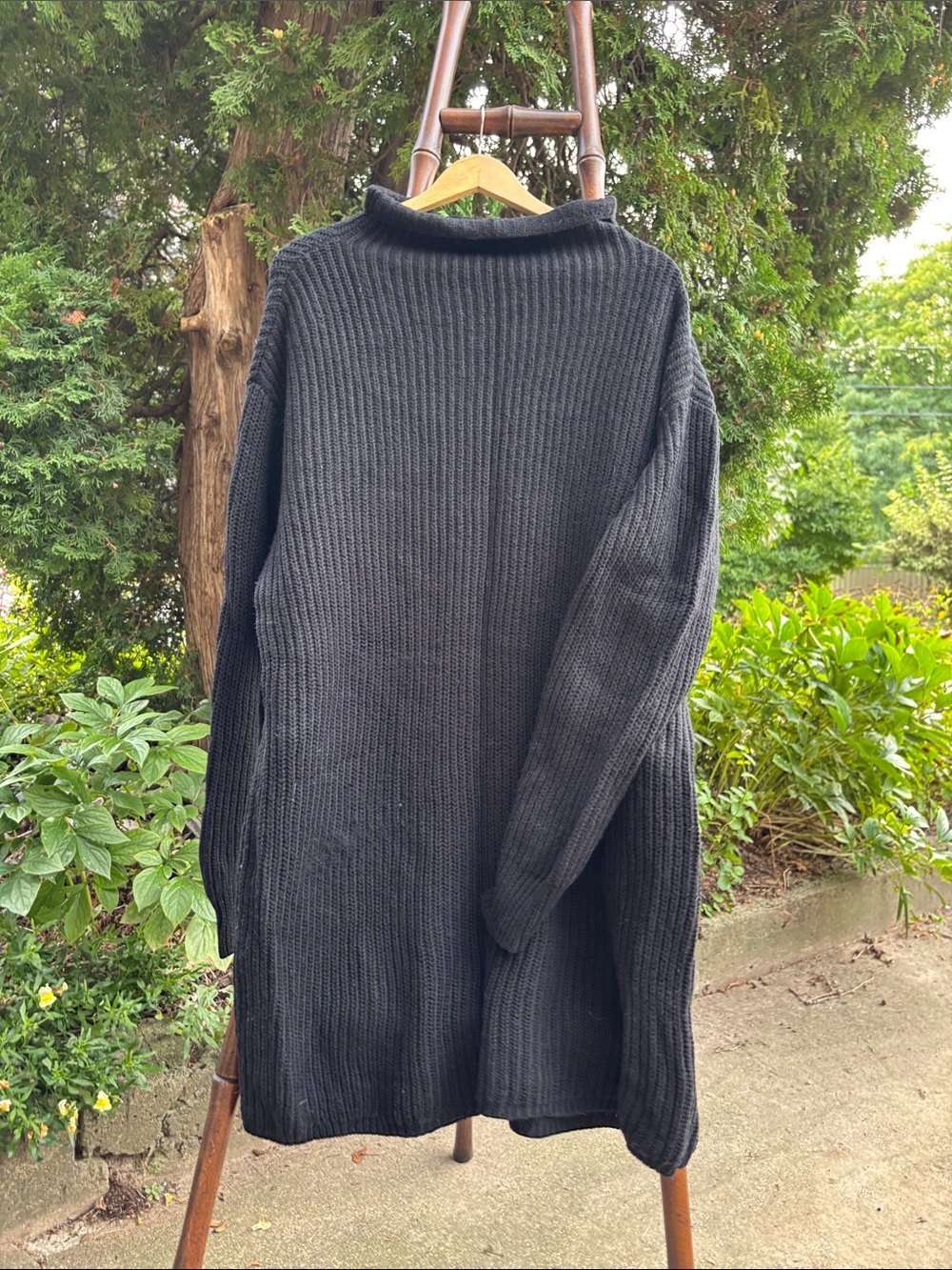 Wilfred Black Ribbed Turtleneck Sweater Dress, Oversized Knit Black Dress